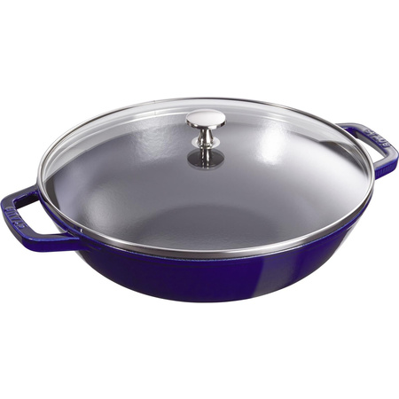 Litinová poklice na pánev wok STAUB 30 cm modrá