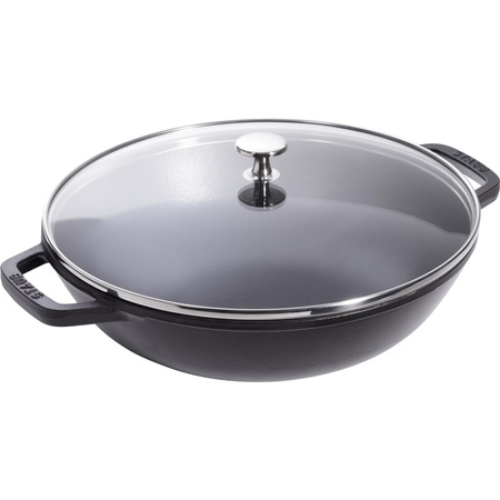 Litinová poklice na pánev WOK STAUB 30 cm černá